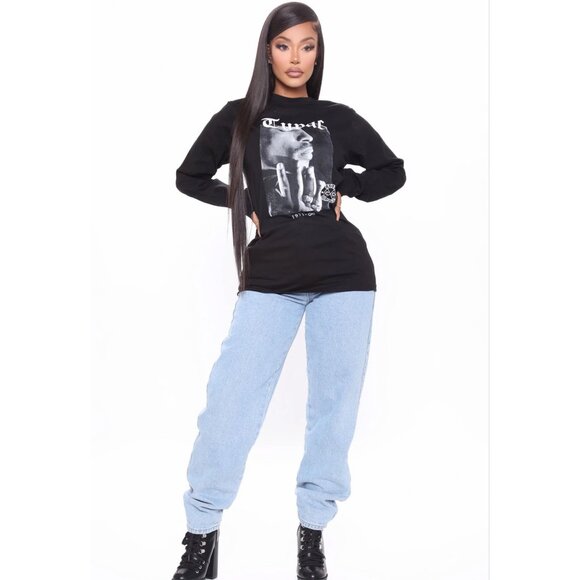 Fashion Nova ✦ His Legacy Tupac Long Sleeve Top ✦ Black Graphic Crew Neck Cotton - Picture 1 of 3